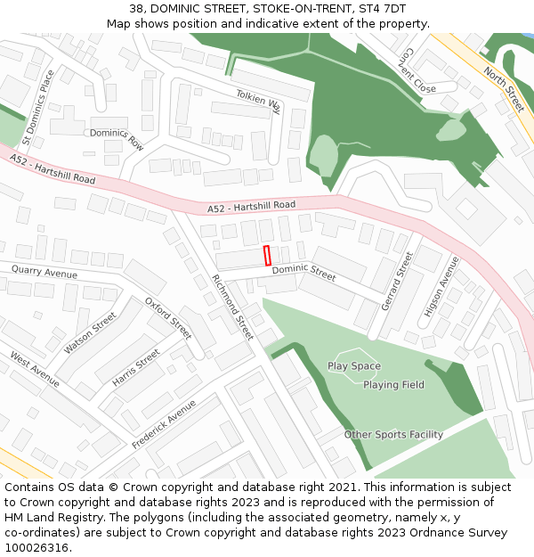 38, DOMINIC STREET, STOKE-ON-TRENT, ST4 7DT: Location map and indicative extent of plot