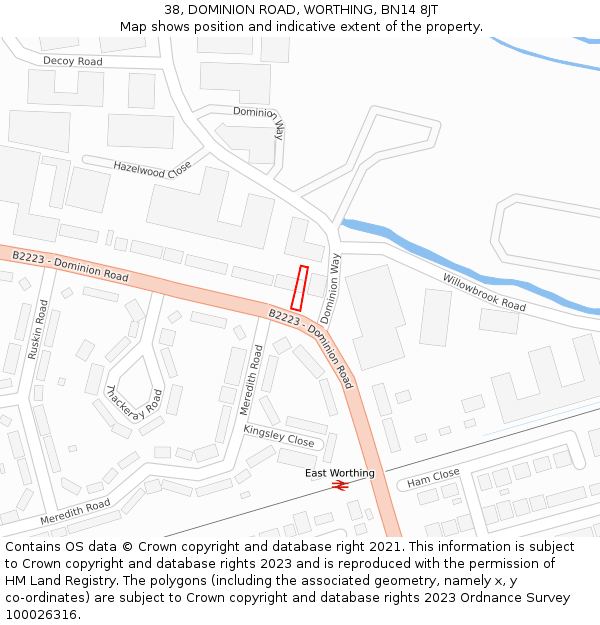 38, DOMINION ROAD, WORTHING, BN14 8JT: Location map and indicative extent of plot