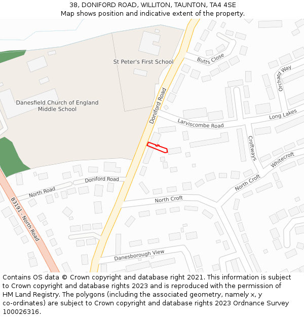 38, DONIFORD ROAD, WILLITON, TAUNTON, TA4 4SE: Location map and indicative extent of plot