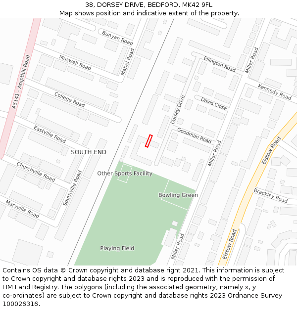 38, DORSEY DRIVE, BEDFORD, MK42 9FL: Location map and indicative extent of plot