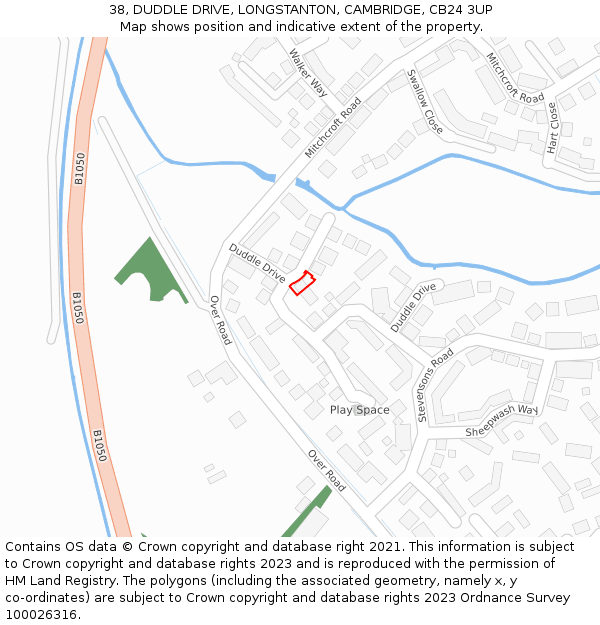 38, DUDDLE DRIVE, LONGSTANTON, CAMBRIDGE, CB24 3UP: Location map and indicative extent of plot