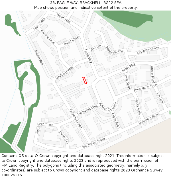38, EAGLE WAY, BRACKNELL, RG12 8EA: Location map and indicative extent of plot