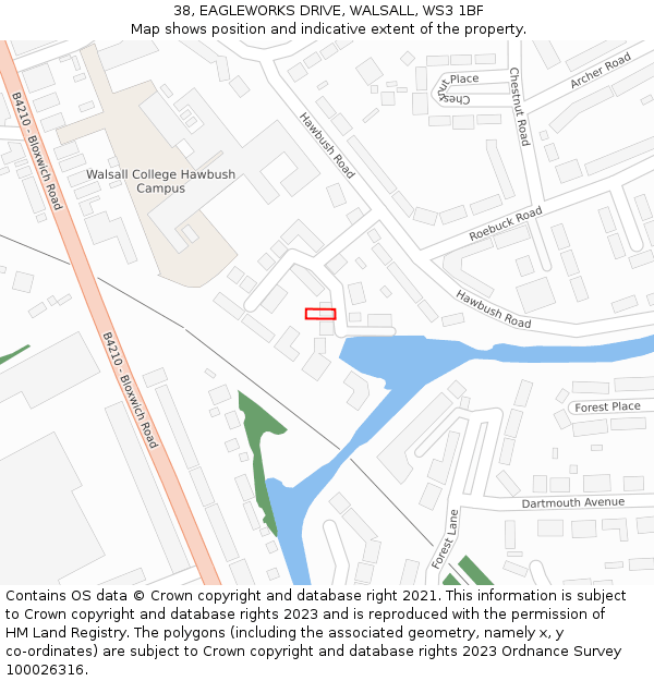 38, EAGLEWORKS DRIVE, WALSALL, WS3 1BF: Location map and indicative extent of plot