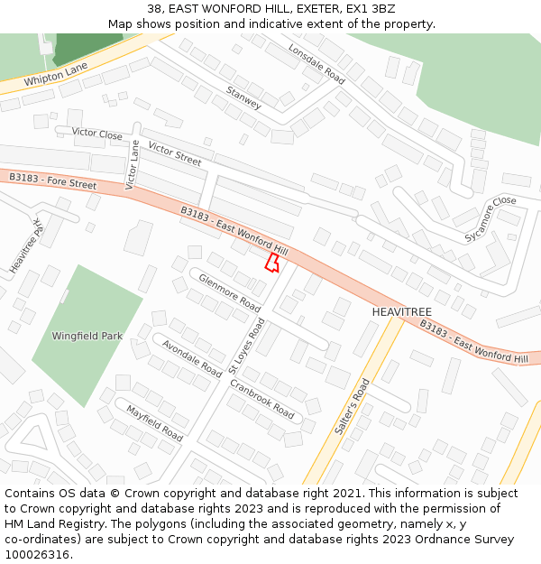 38, EAST WONFORD HILL, EXETER, EX1 3BZ: Location map and indicative extent of plot