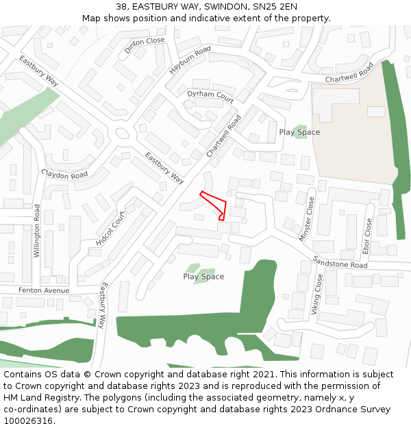 38, EASTBURY WAY, SWINDON, SN25 2EN: Location map and indicative extent of plot