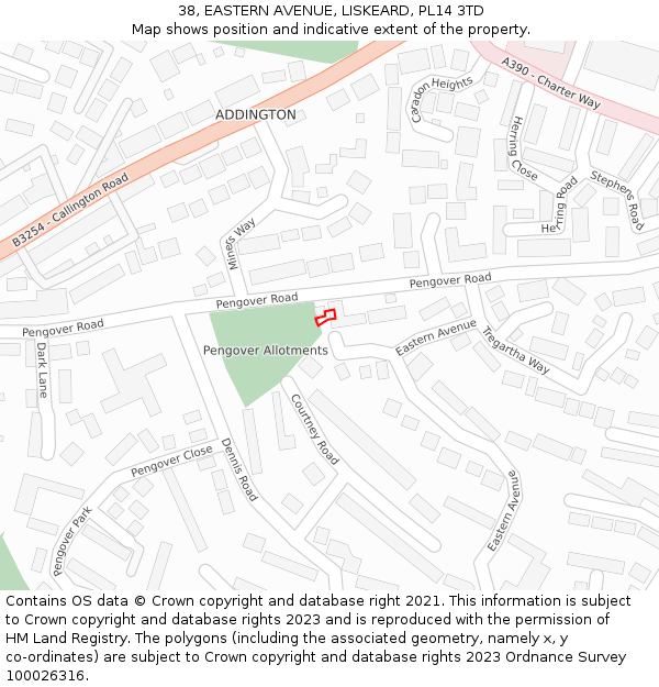 38, EASTERN AVENUE, LISKEARD, PL14 3TD: Location map and indicative extent of plot