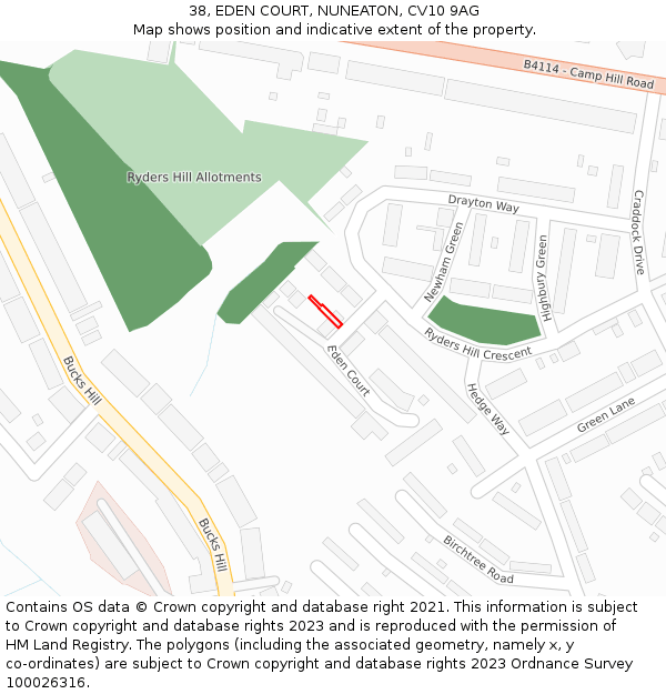 38, EDEN COURT, NUNEATON, CV10 9AG: Location map and indicative extent of plot