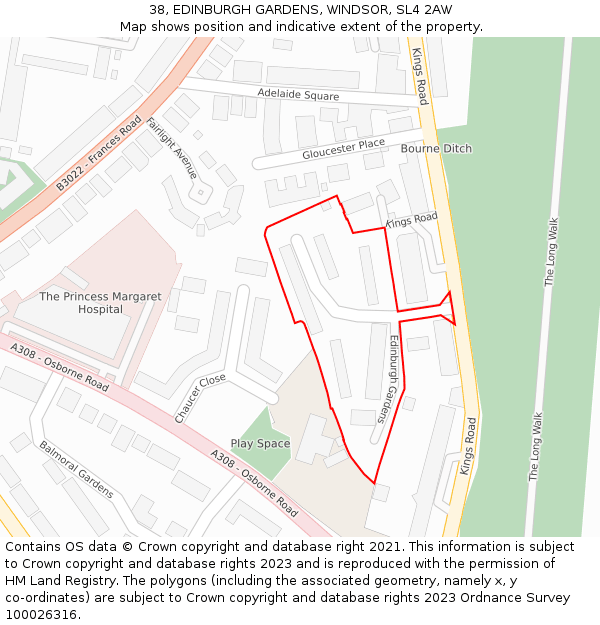 38, EDINBURGH GARDENS, WINDSOR, SL4 2AW: Location map and indicative extent of plot