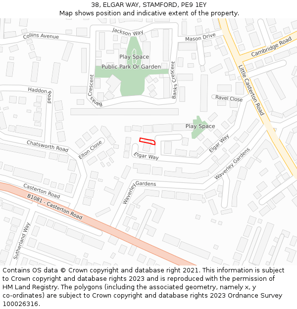 38, ELGAR WAY, STAMFORD, PE9 1EY: Location map and indicative extent of plot
