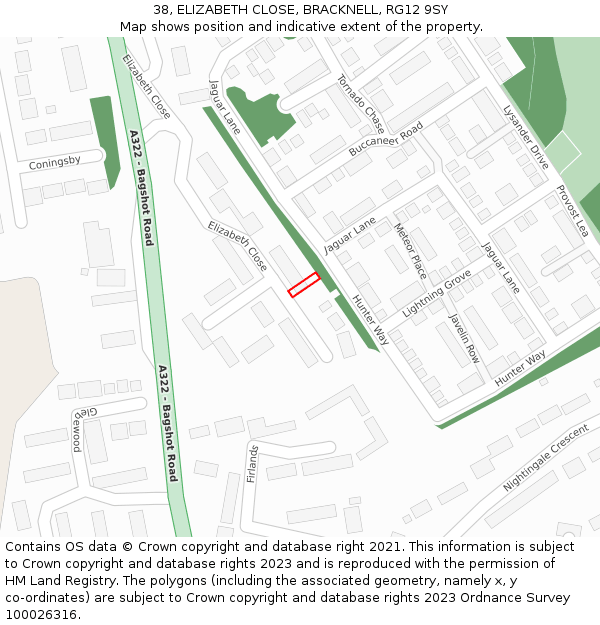38, ELIZABETH CLOSE, BRACKNELL, RG12 9SY: Location map and indicative extent of plot