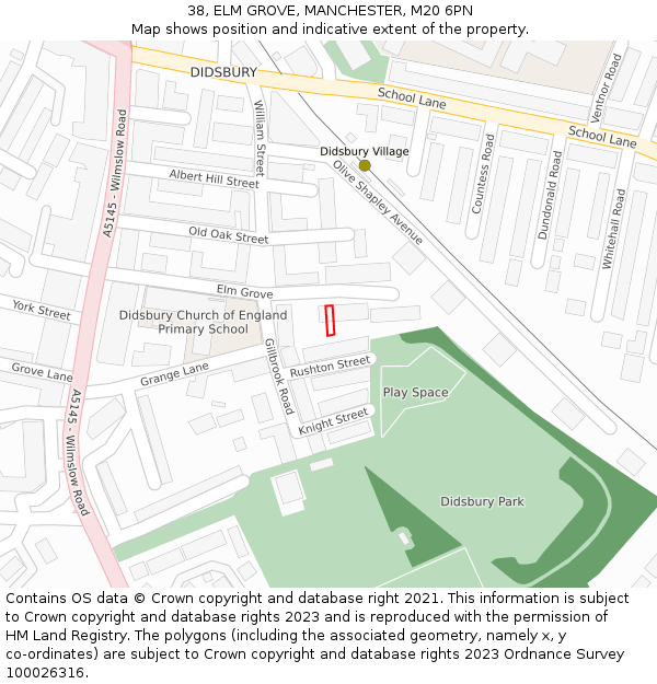 38, ELM GROVE, MANCHESTER, M20 6PN: Location map and indicative extent of plot