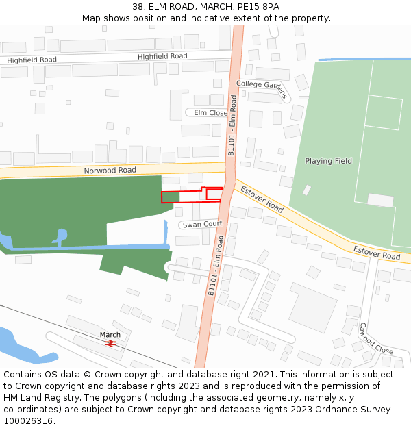 38, ELM ROAD, MARCH, PE15 8PA: Location map and indicative extent of plot