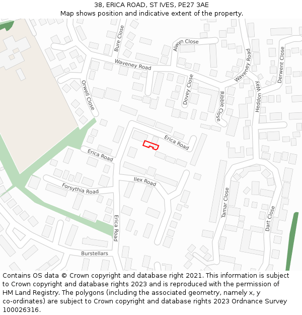 38, ERICA ROAD, ST IVES, PE27 3AE: Location map and indicative extent of plot