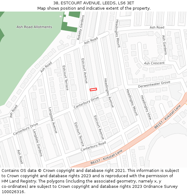 38, ESTCOURT AVENUE, LEEDS, LS6 3ET: Location map and indicative extent of plot