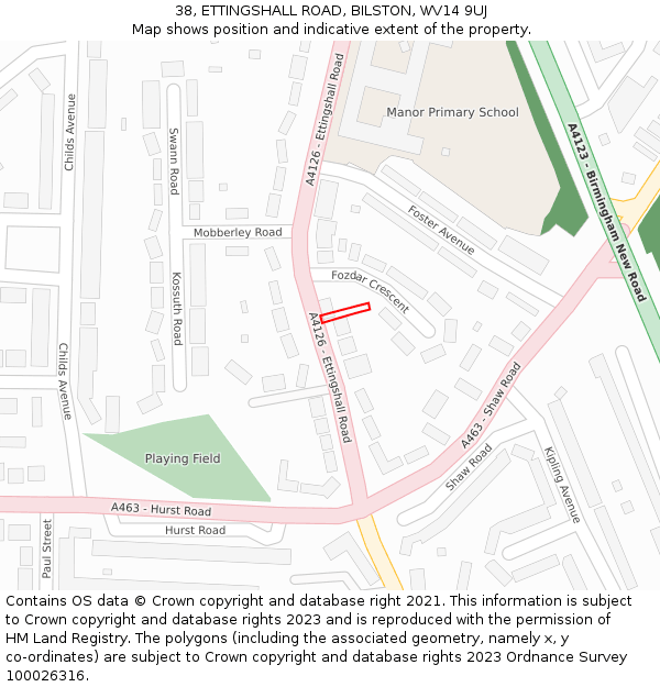 38, ETTINGSHALL ROAD, BILSTON, WV14 9UJ: Location map and indicative extent of plot