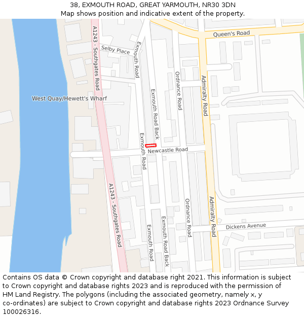 38, EXMOUTH ROAD, GREAT YARMOUTH, NR30 3DN: Location map and indicative extent of plot