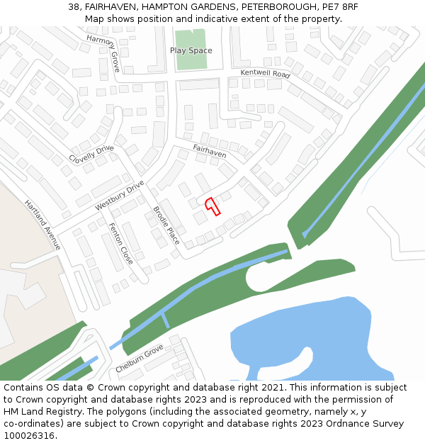 38, FAIRHAVEN, HAMPTON GARDENS, PETERBOROUGH, PE7 8RF: Location map and indicative extent of plot