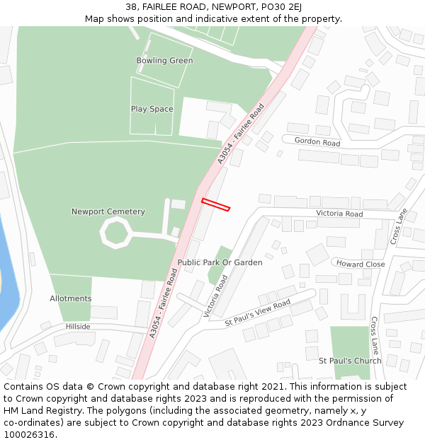 38, FAIRLEE ROAD, NEWPORT, PO30 2EJ: Location map and indicative extent of plot