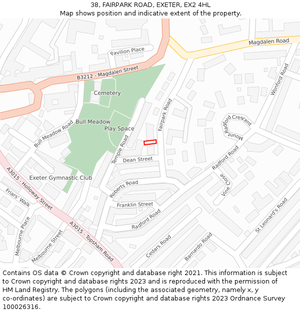 38, FAIRPARK ROAD, EXETER, EX2 4HL: Location map and indicative extent of plot