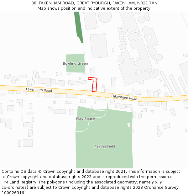 38, FAKENHAM ROAD, GREAT RYBURGH, FAKENHAM, NR21 7AN: Location map and indicative extent of plot