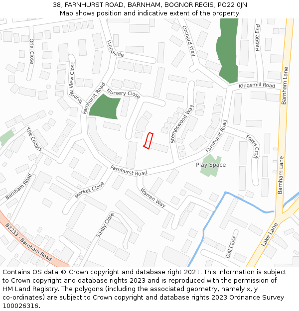 38, FARNHURST ROAD, BARNHAM, BOGNOR REGIS, PO22 0JN: Location map and indicative extent of plot