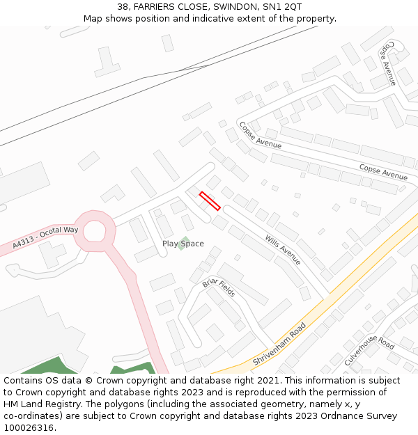 38, FARRIERS CLOSE, SWINDON, SN1 2QT: Location map and indicative extent of plot