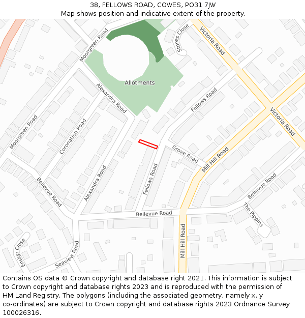 38, FELLOWS ROAD, COWES, PO31 7JW: Location map and indicative extent of plot