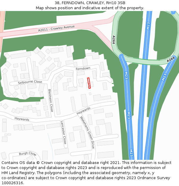 38, FERNDOWN, CRAWLEY, RH10 3SB: Location map and indicative extent of plot