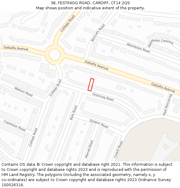 38, FESTINIOG ROAD, CARDIFF, CF14 2QS: Location map and indicative extent of plot