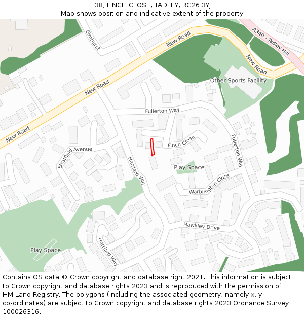 38, FINCH CLOSE, TADLEY, RG26 3YJ: Location map and indicative extent of plot