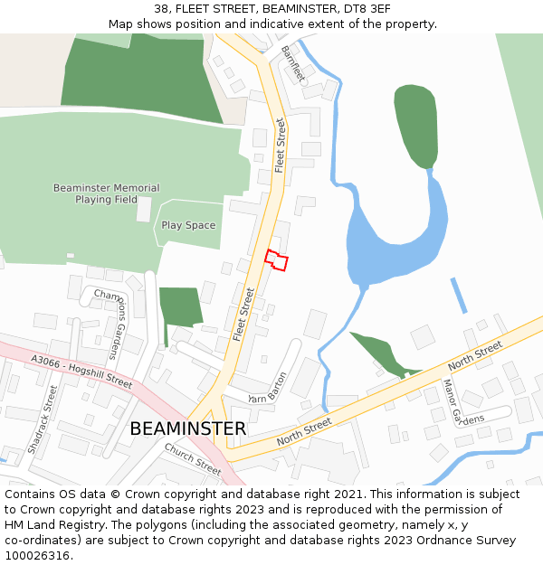 38, FLEET STREET, BEAMINSTER, DT8 3EF: Location map and indicative extent of plot