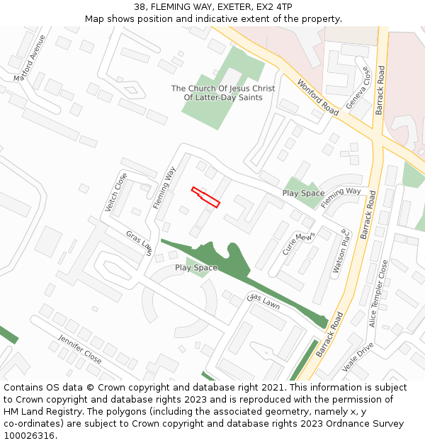 38, FLEMING WAY, EXETER, EX2 4TP: Location map and indicative extent of plot