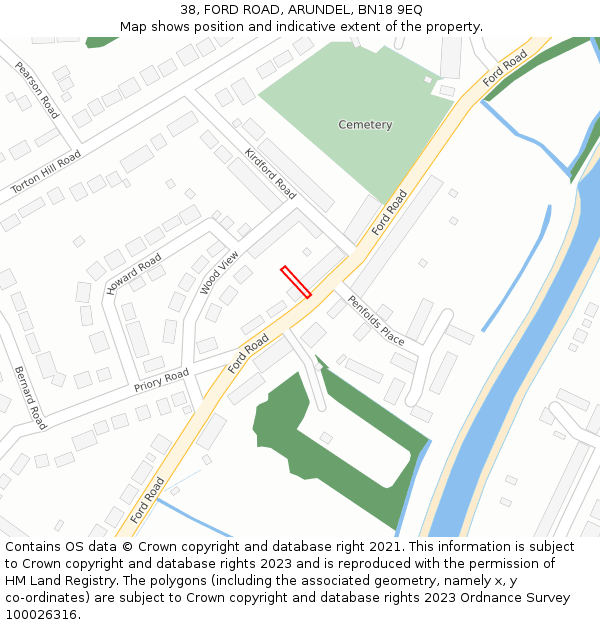 38, FORD ROAD, ARUNDEL, BN18 9EQ: Location map and indicative extent of plot