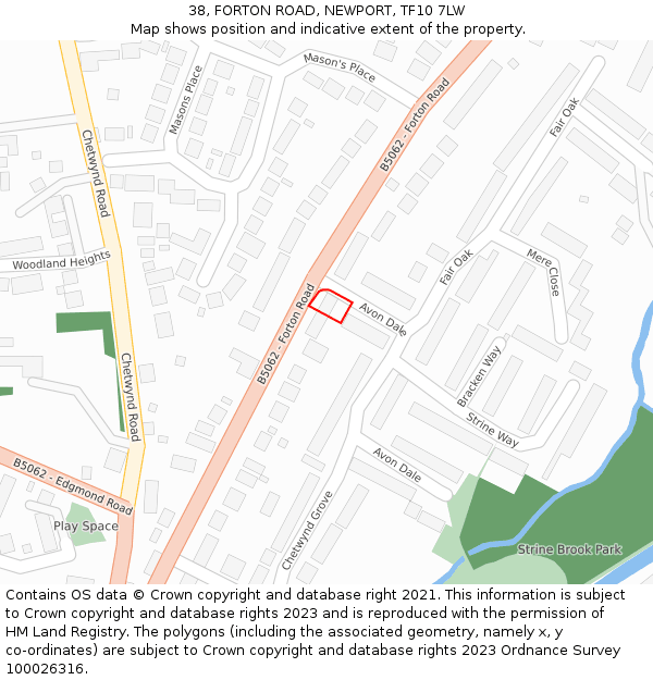 38, FORTON ROAD, NEWPORT, TF10 7LW: Location map and indicative extent of plot