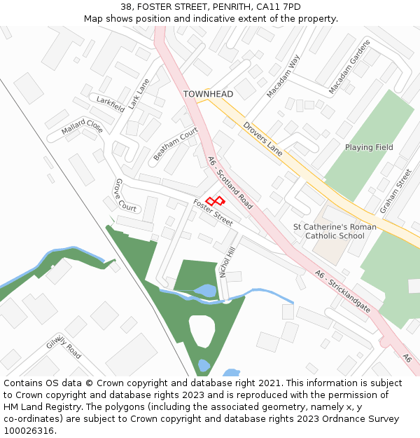 38, FOSTER STREET, PENRITH, CA11 7PD: Location map and indicative extent of plot
