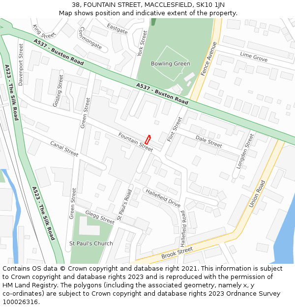 38, FOUNTAIN STREET, MACCLESFIELD, SK10 1JN: Location map and indicative extent of plot