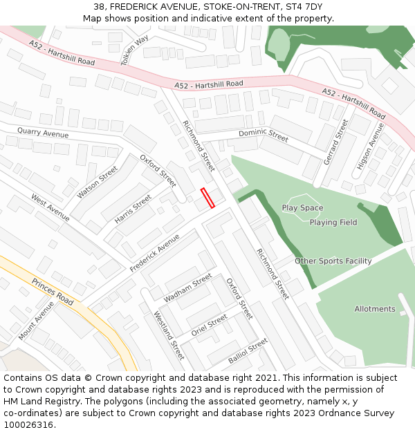 38, FREDERICK AVENUE, STOKE-ON-TRENT, ST4 7DY: Location map and indicative extent of plot
