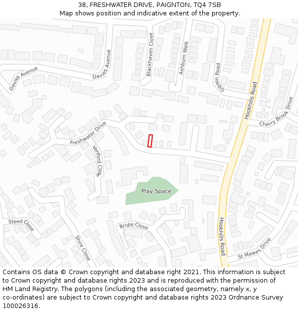 38, FRESHWATER DRIVE, PAIGNTON, TQ4 7SB: Location map and indicative extent of plot