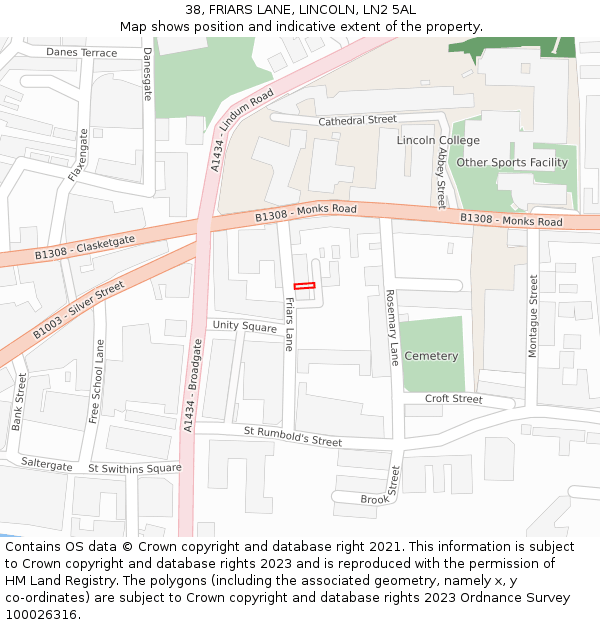 38, FRIARS LANE, LINCOLN, LN2 5AL: Location map and indicative extent of plot
