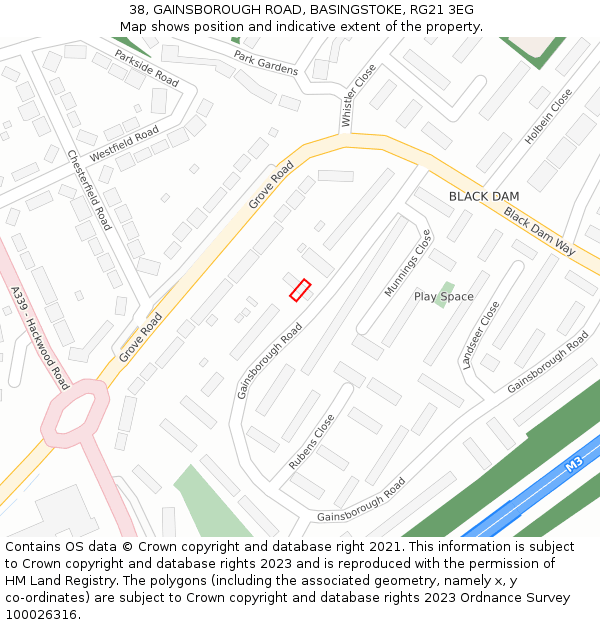38, GAINSBOROUGH ROAD, BASINGSTOKE, RG21 3EG: Location map and indicative extent of plot
