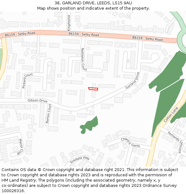 38, GARLAND DRIVE, LEEDS, LS15 9AU: Location map and indicative extent of plot