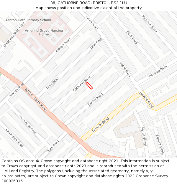38, GATHORNE ROAD, BRISTOL, BS3 1LU: Location map and indicative extent of plot