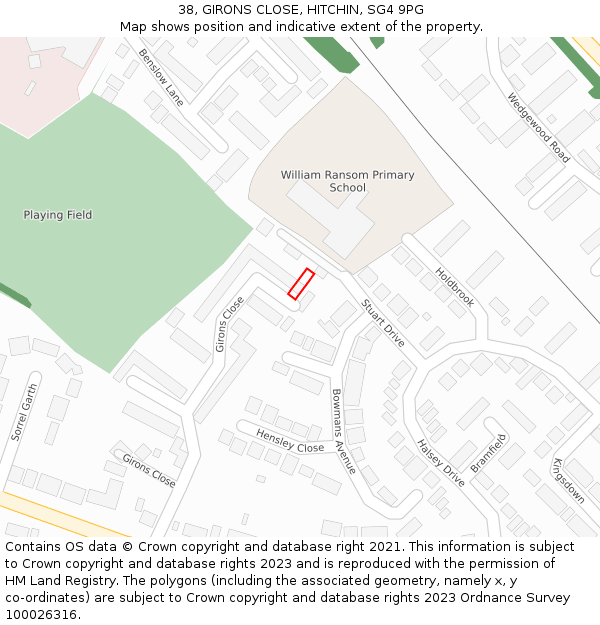 38, GIRONS CLOSE, HITCHIN, SG4 9PG: Location map and indicative extent of plot