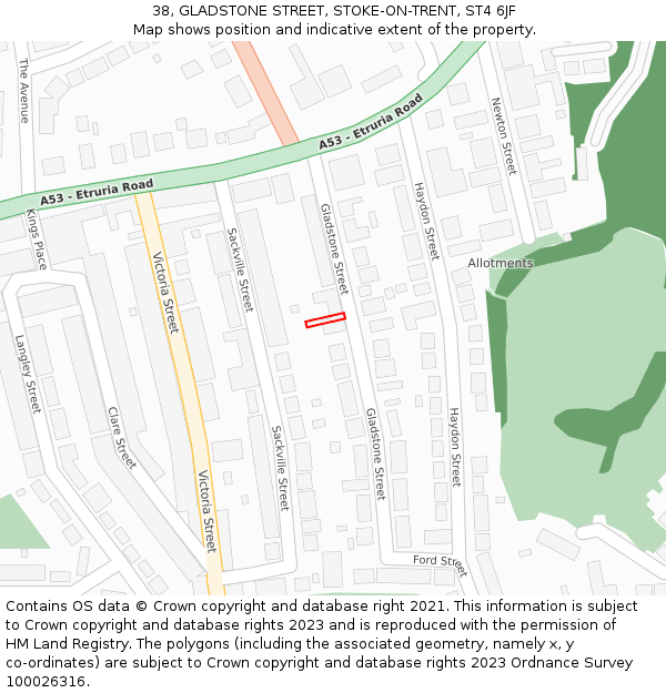 38, GLADSTONE STREET, STOKE-ON-TRENT, ST4 6JF: Location map and indicative extent of plot