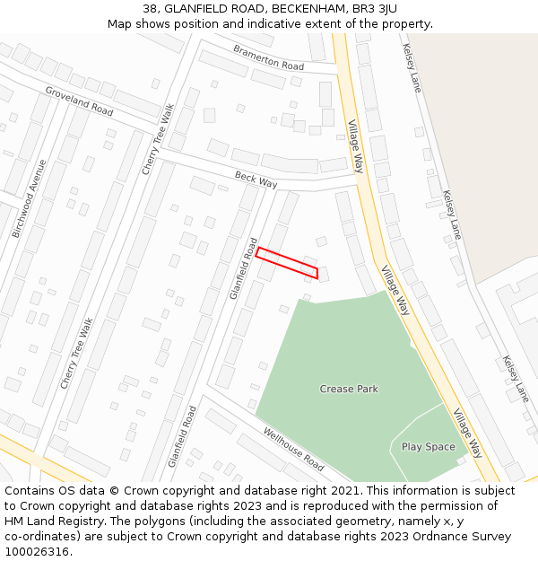 38, GLANFIELD ROAD, BECKENHAM, BR3 3JU: Location map and indicative extent of plot