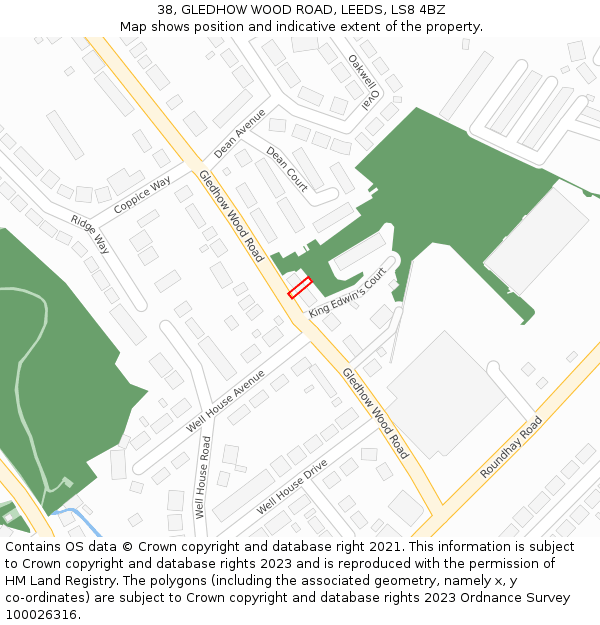 38, GLEDHOW WOOD ROAD, LEEDS, LS8 4BZ: Location map and indicative extent of plot
