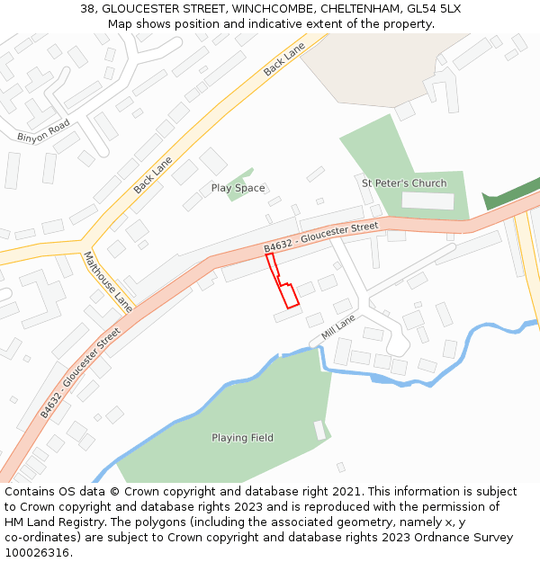 38, GLOUCESTER STREET, WINCHCOMBE, CHELTENHAM, GL54 5LX: Location map and indicative extent of plot