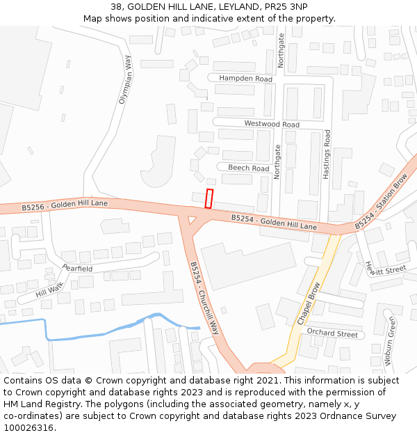 38, GOLDEN HILL LANE, LEYLAND, PR25 3NP: Location map and indicative extent of plot