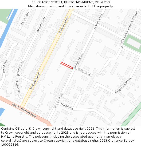 38, GRANGE STREET, BURTON-ON-TRENT, DE14 2ES: Location map and indicative extent of plot