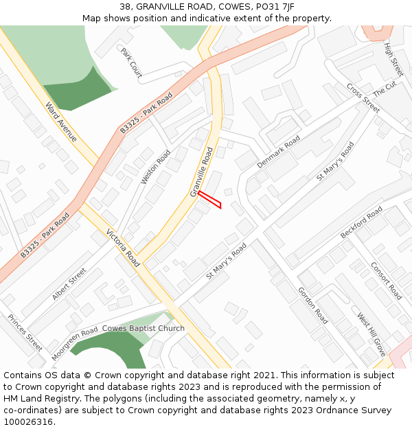 38, GRANVILLE ROAD, COWES, PO31 7JF: Location map and indicative extent of plot